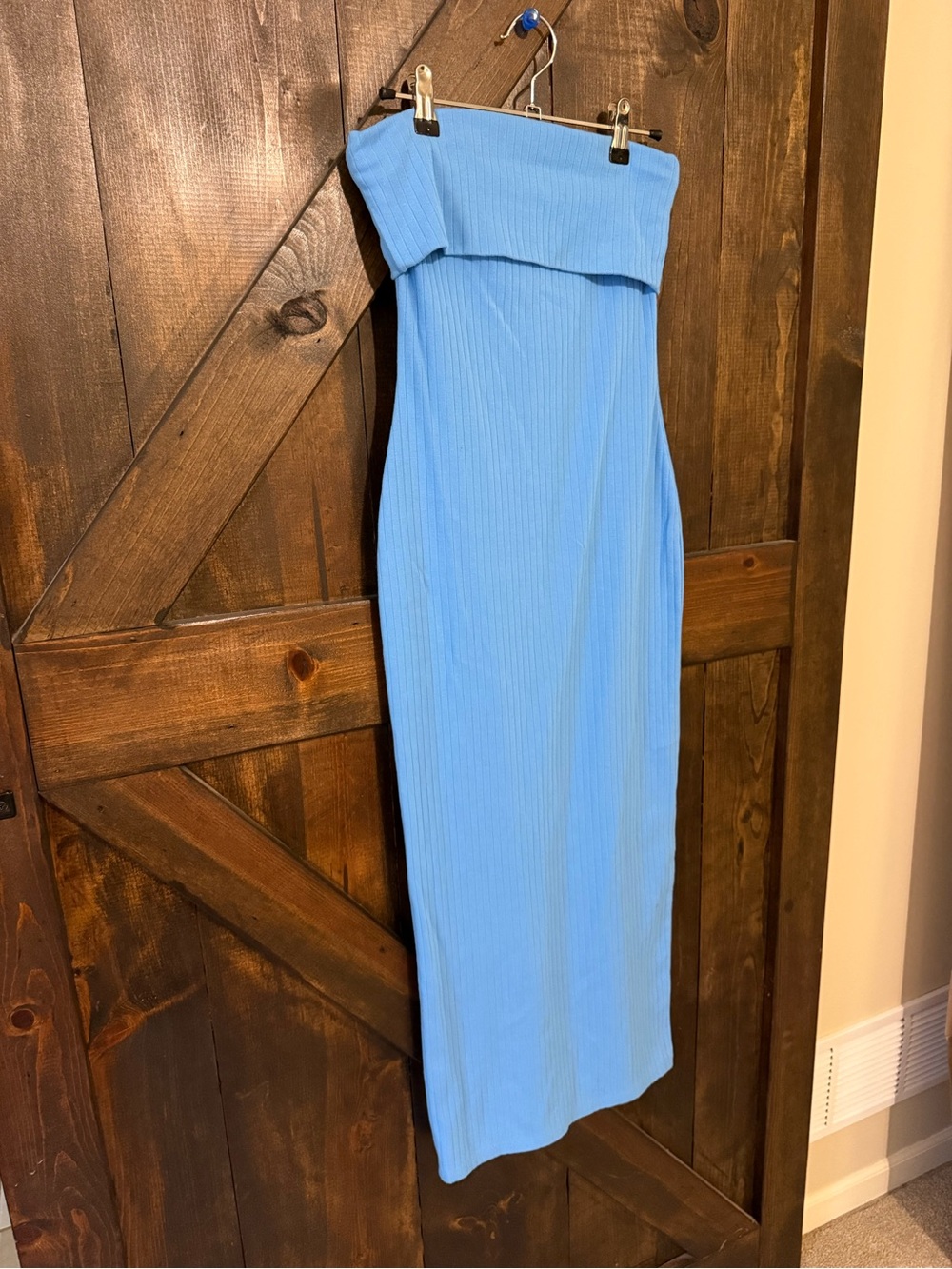 wild fable Strapless Ribbed Maxi Dress - Sky Blue